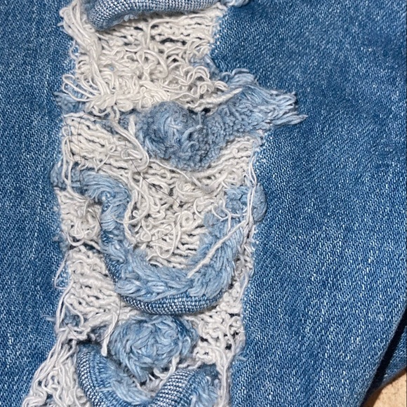 American Bazi Women's Blue Destroyed Denim Distressed Capri Knee Long Shorts - Picture 8 of 11